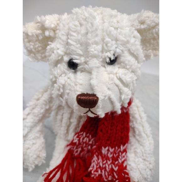 White Chenille Bear Plush Stuffed Animal Christmas Holiday Scarf Fine Toy Co 10" - Picture 3 of 10